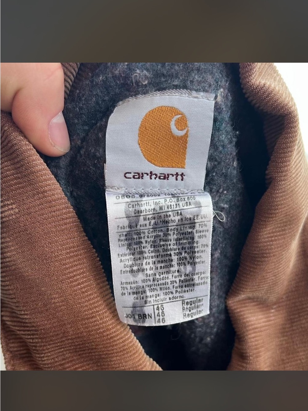 Carhartt Tan Canvas Work Jacket with Brown Corduroy Collar - Picture 5 of 8